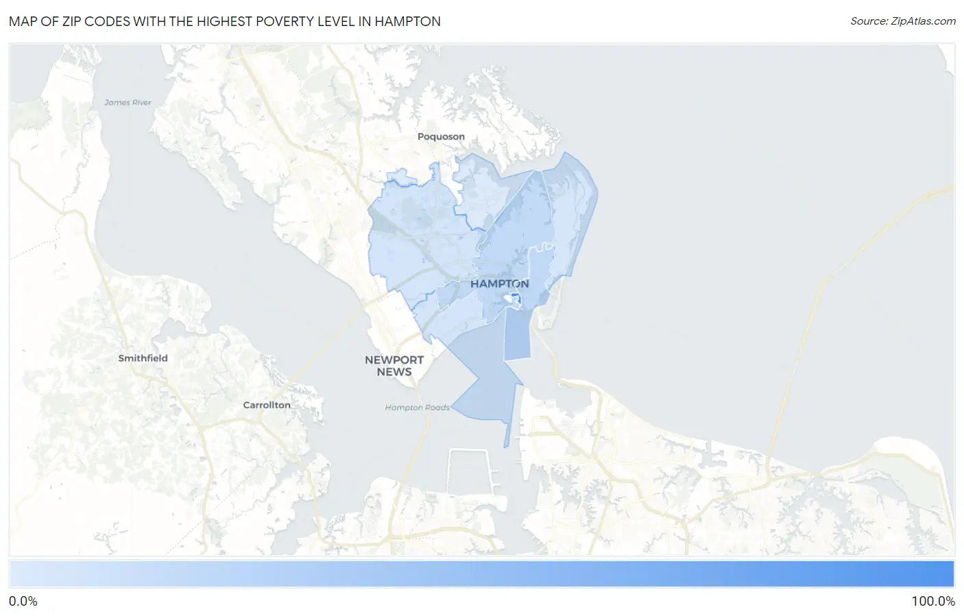 Zip Codes with the Highest Poverty Level in Hampton Map