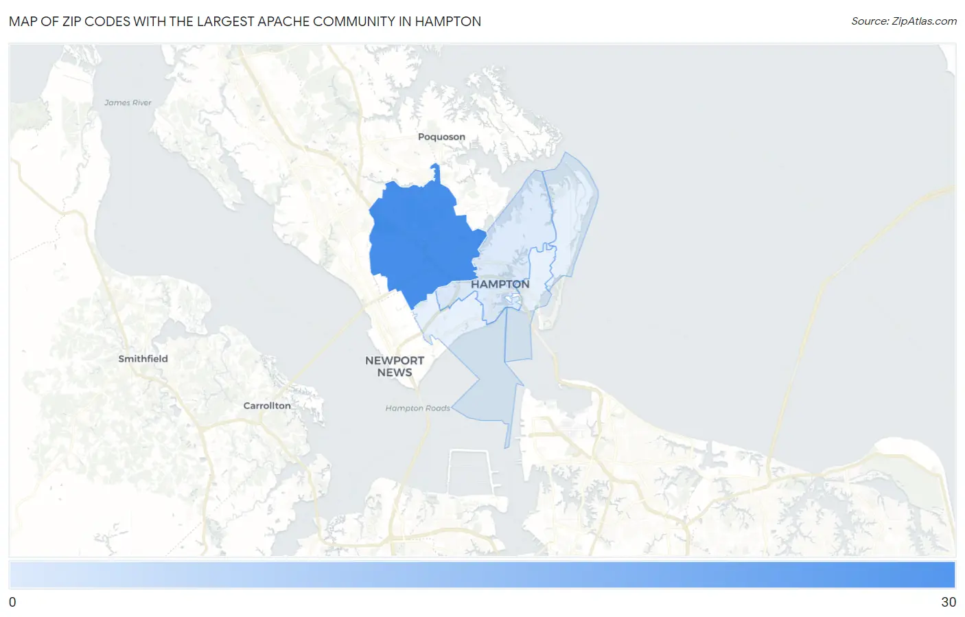 Zip Codes with the Largest Apache Community in Hampton Map