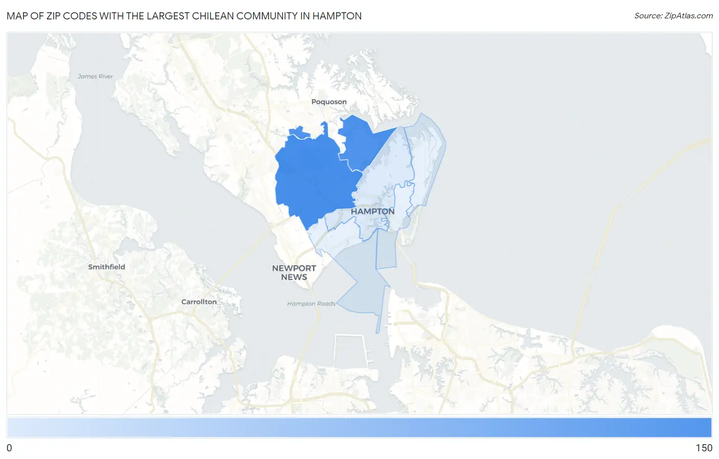 Zip Codes with the Largest Chilean Community in Hampton Map