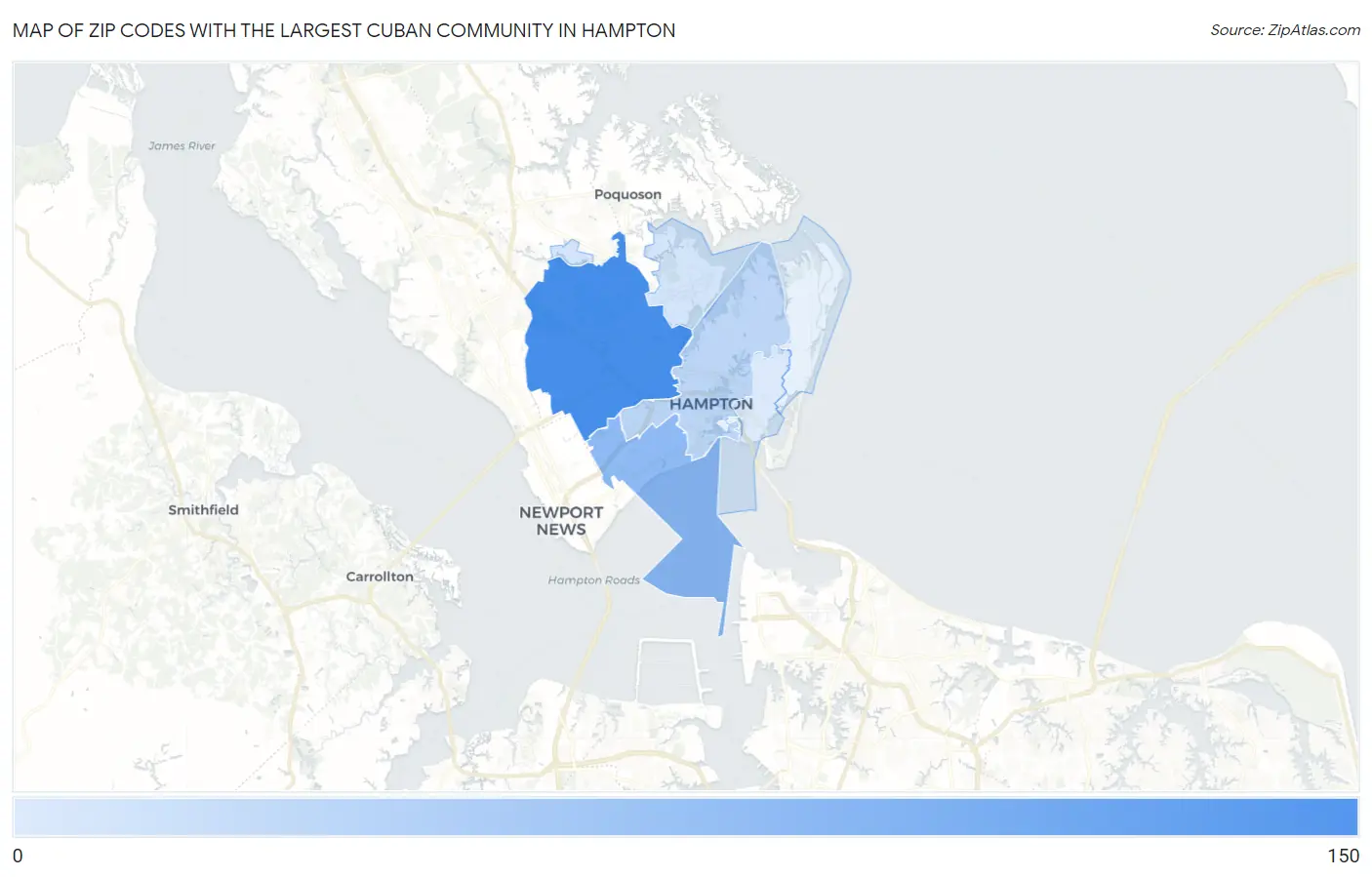 Zip Codes with the Largest Cuban Community in Hampton Map