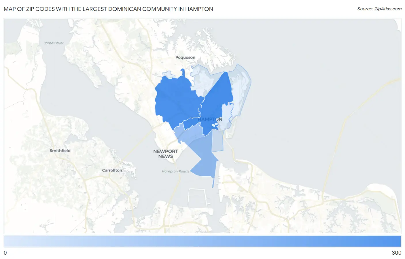 Zip Codes with the Largest Dominican Community in Hampton Map