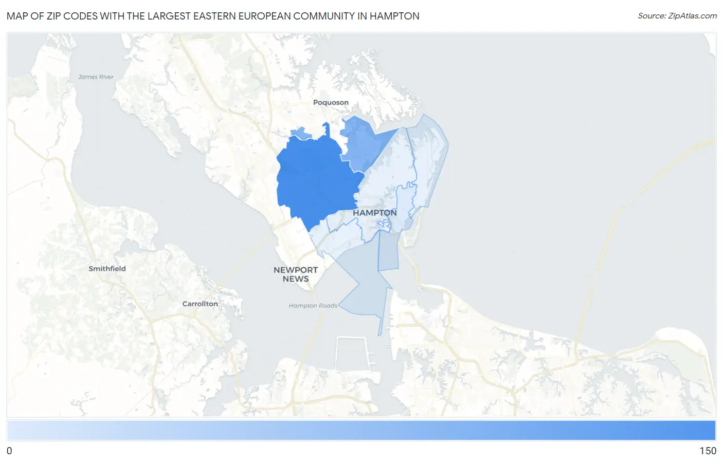Zip Codes with the Largest Eastern European Community in Hampton Map