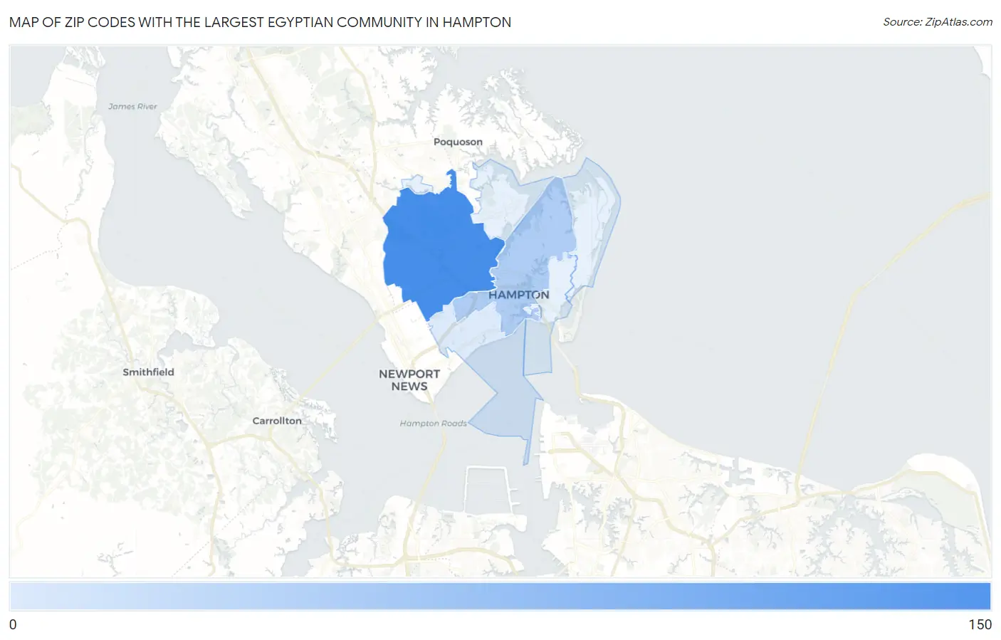 Zip Codes with the Largest Egyptian Community in Hampton Map