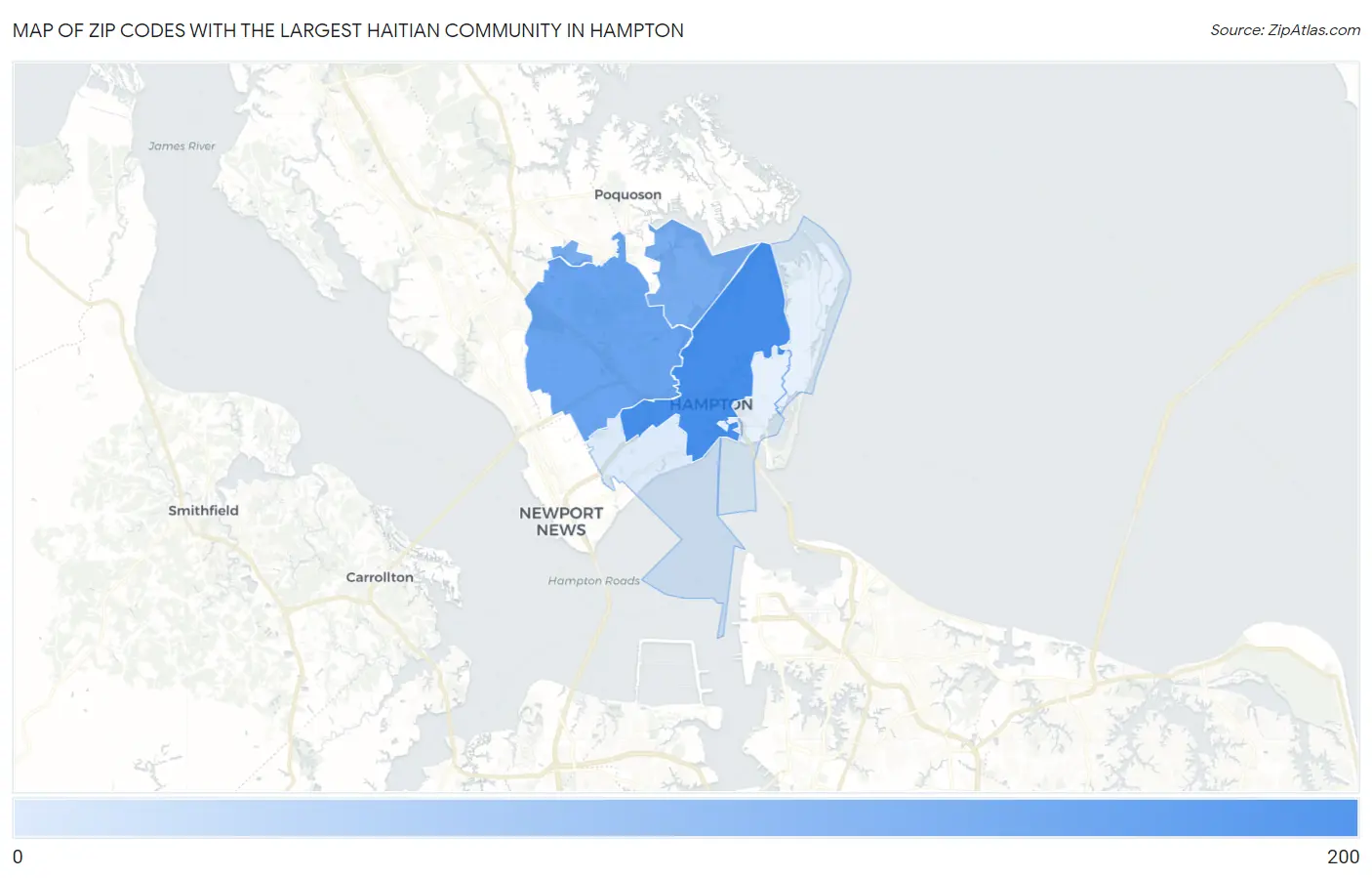 Zip Codes with the Largest Haitian Community in Hampton Map