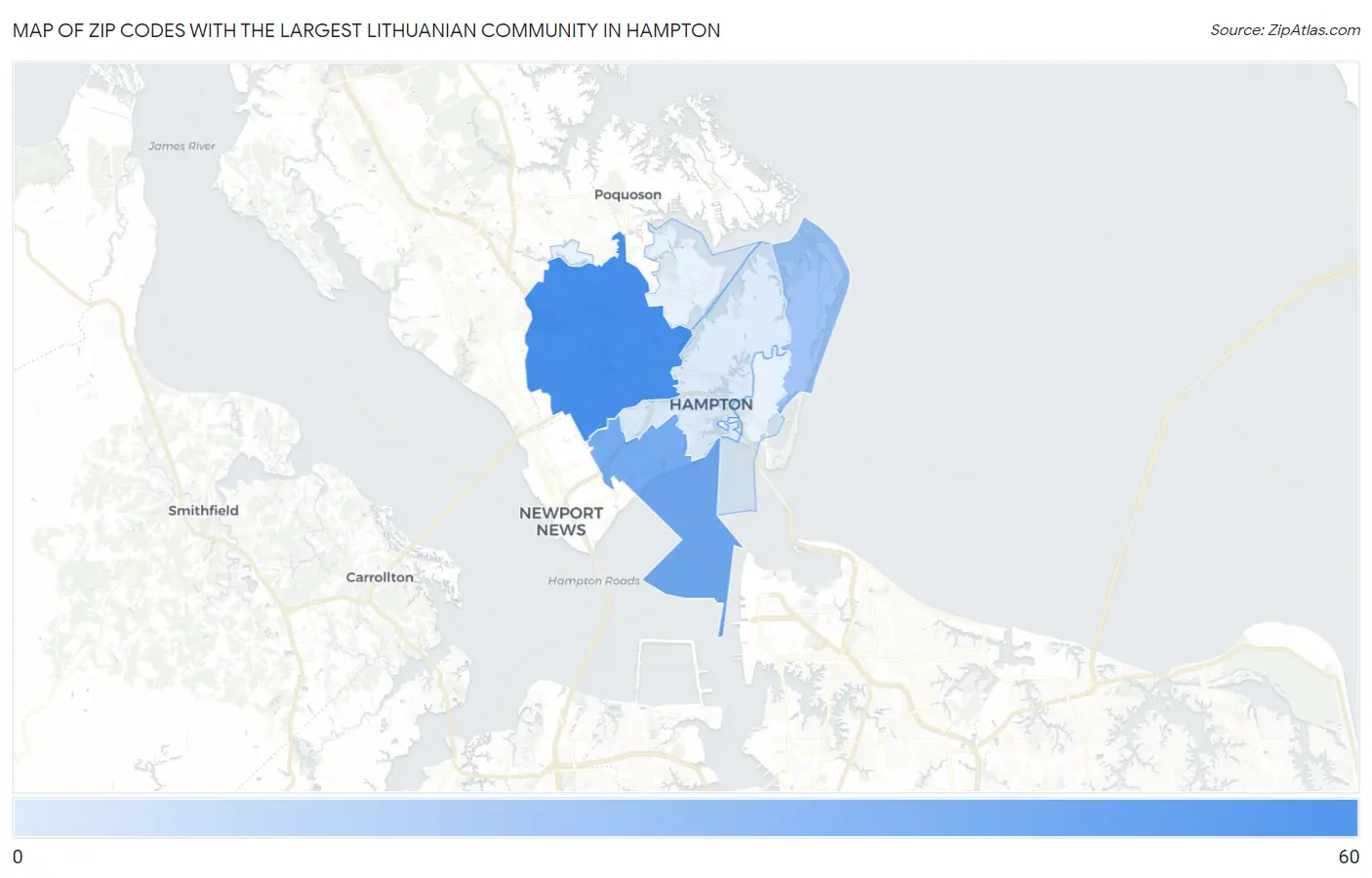 Zip Codes with the Largest Lithuanian Community in Hampton Map