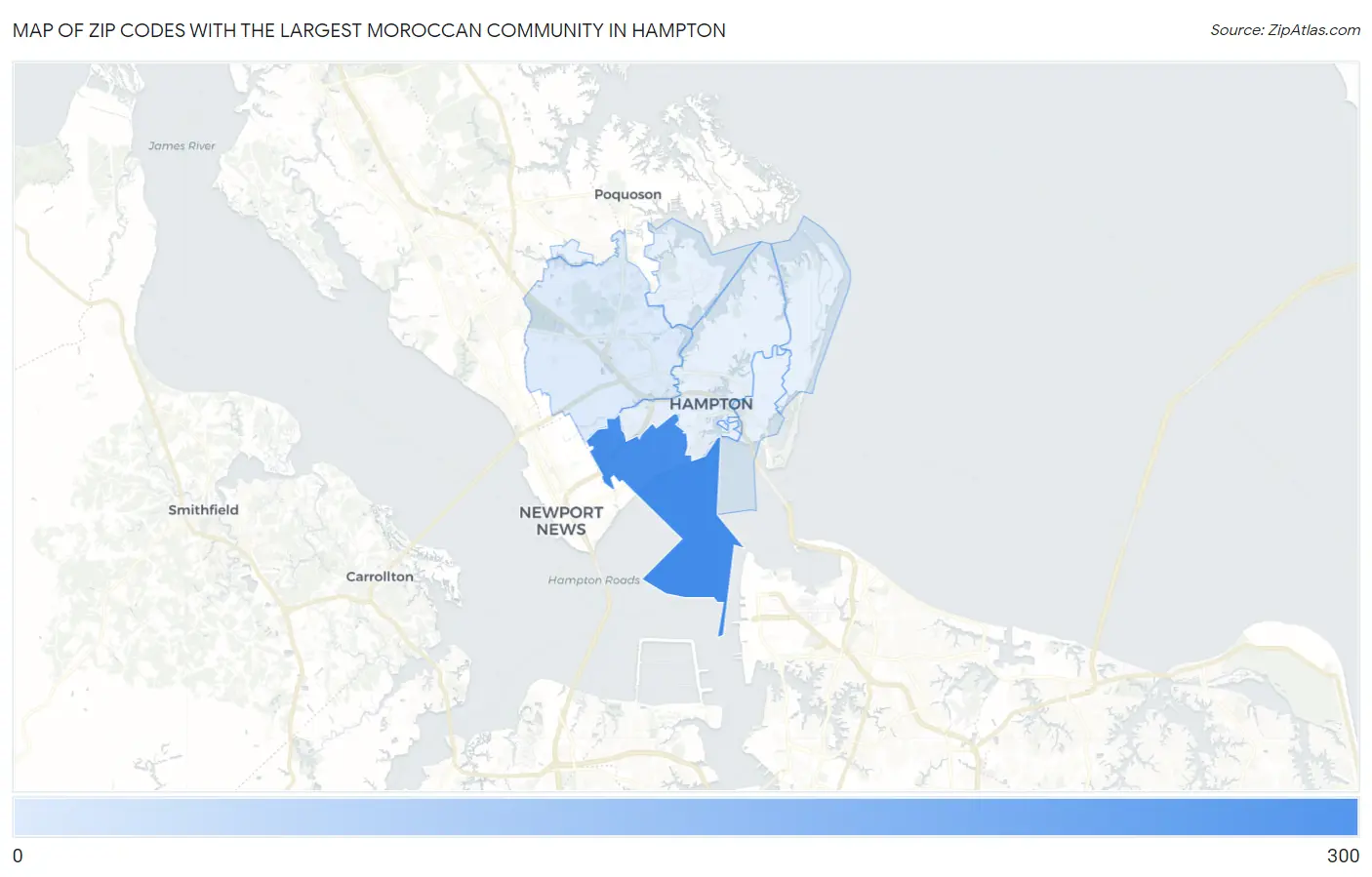 Zip Codes with the Largest Moroccan Community in Hampton Map