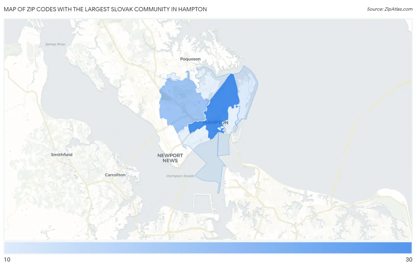 Zip Codes with the Largest Slovak Community in Hampton Map