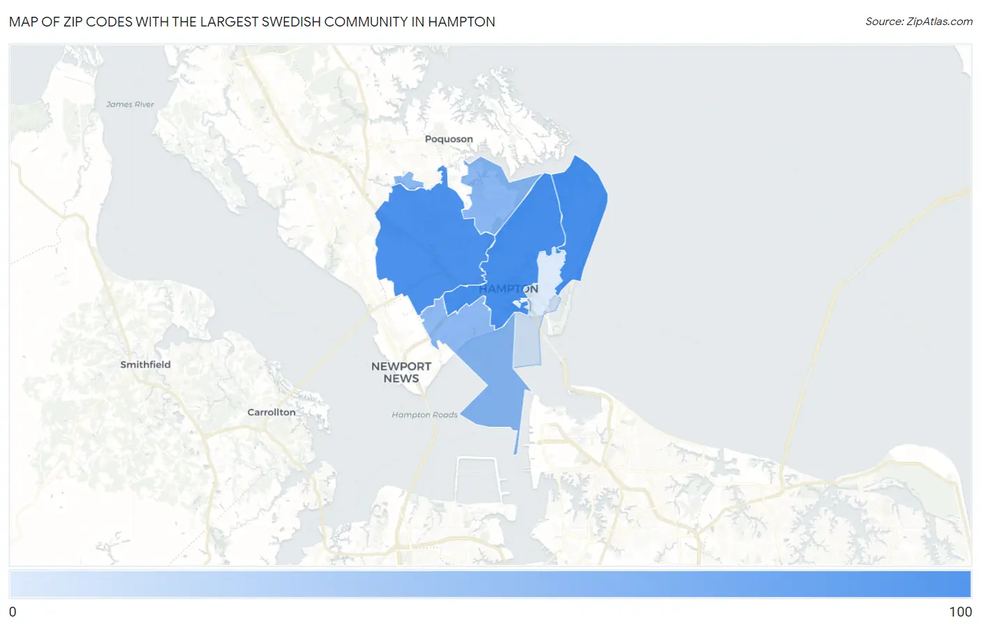Zip Codes with the Largest Swedish Community in Hampton Map