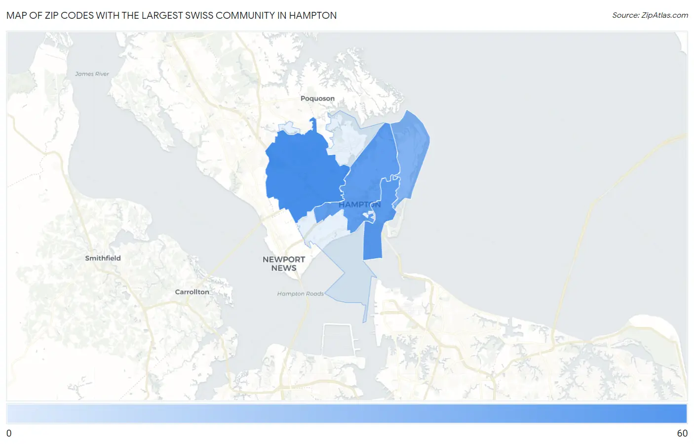 Zip Codes with the Largest Swiss Community in Hampton Map