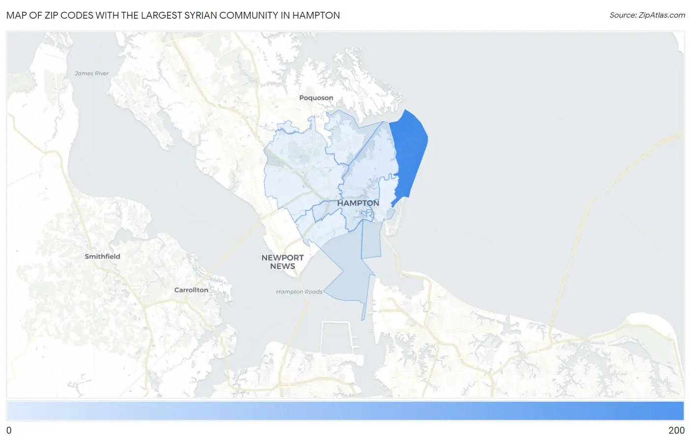 Zip Codes with the Largest Syrian Community in Hampton Map