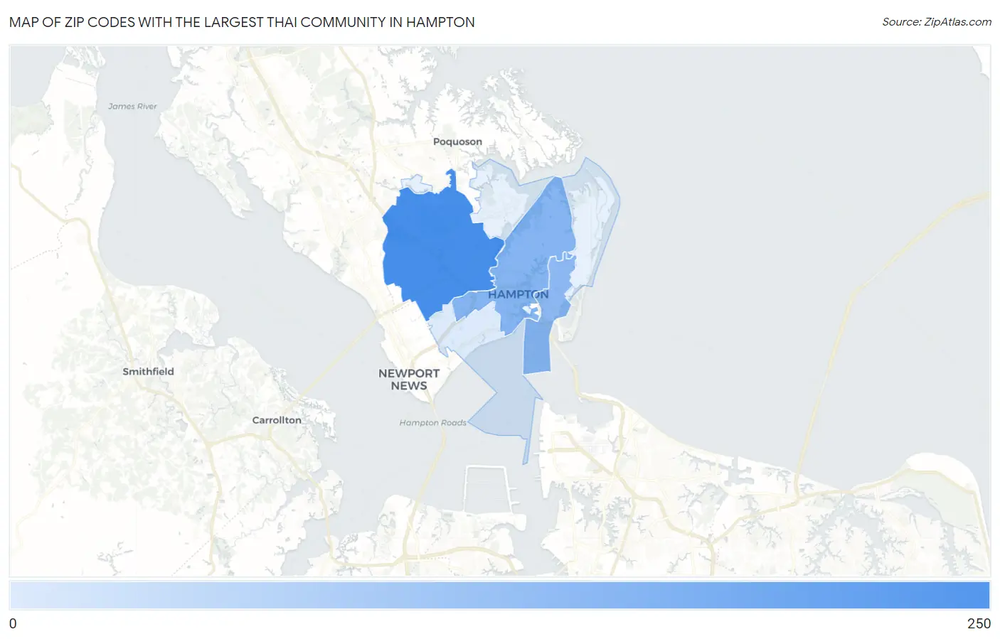 Zip Codes with the Largest Thai Community in Hampton Map