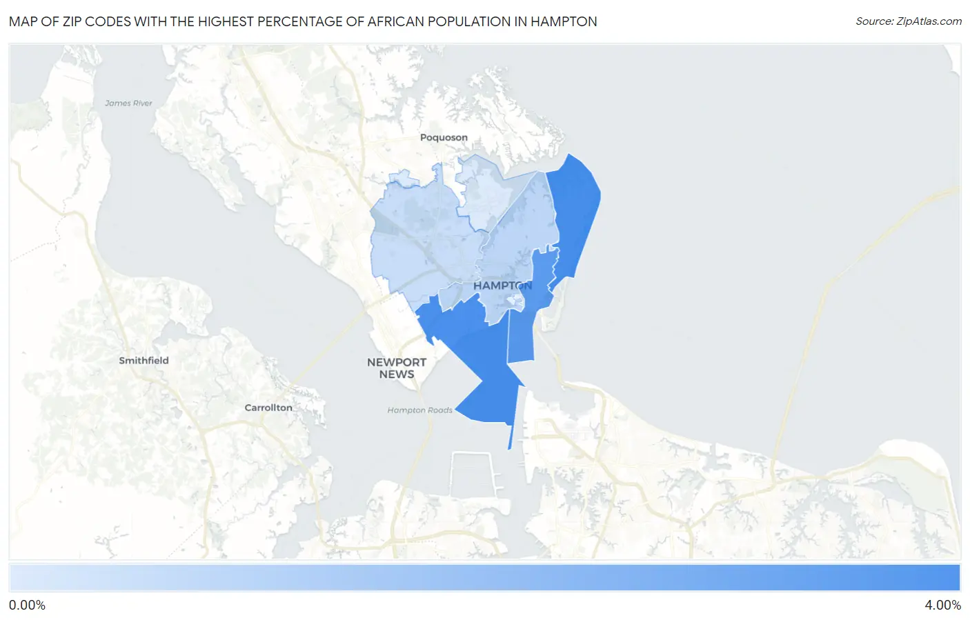 Zip Codes with the Highest Percentage of African Population in Hampton Map