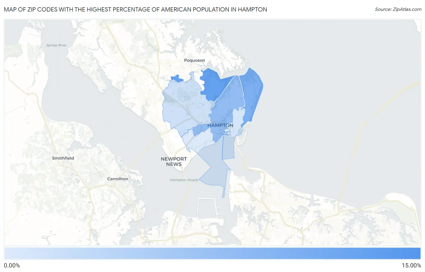 Zip Codes with the Highest Percentage of American Population in Hampton Map