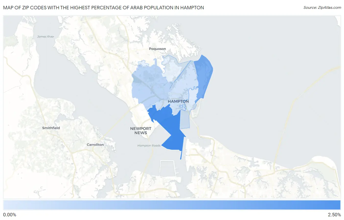 Zip Codes with the Highest Percentage of Arab Population in Hampton Map
