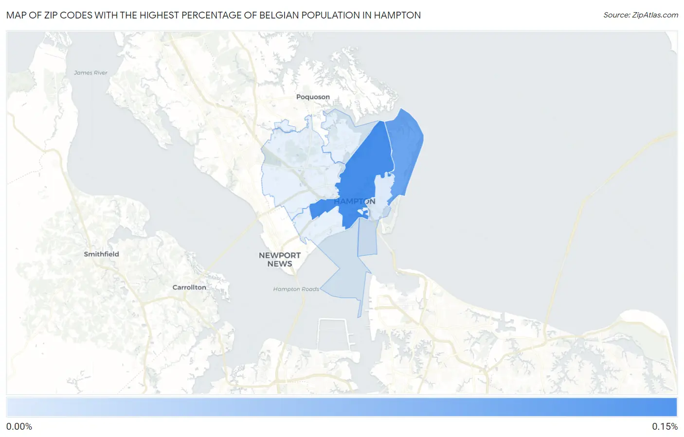 Zip Codes with the Highest Percentage of Belgian Population in Hampton Map