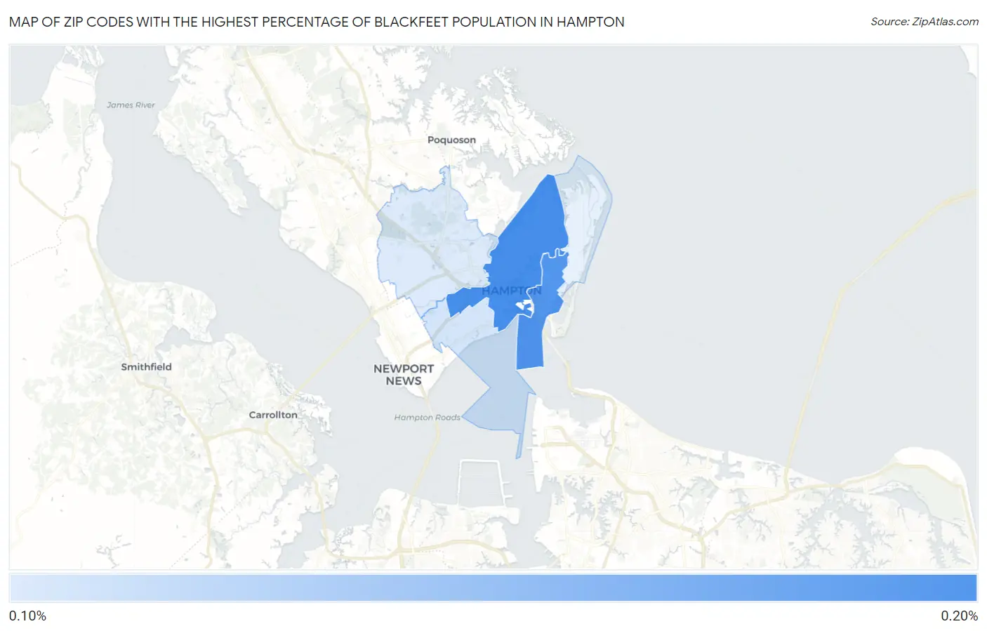 Zip Codes with the Highest Percentage of Blackfeet Population in Hampton Map