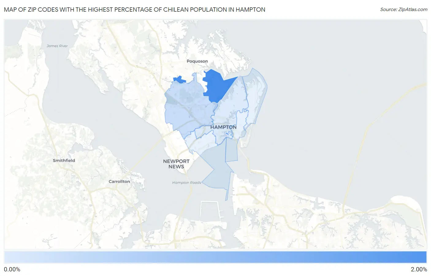 Zip Codes with the Highest Percentage of Chilean Population in Hampton Map
