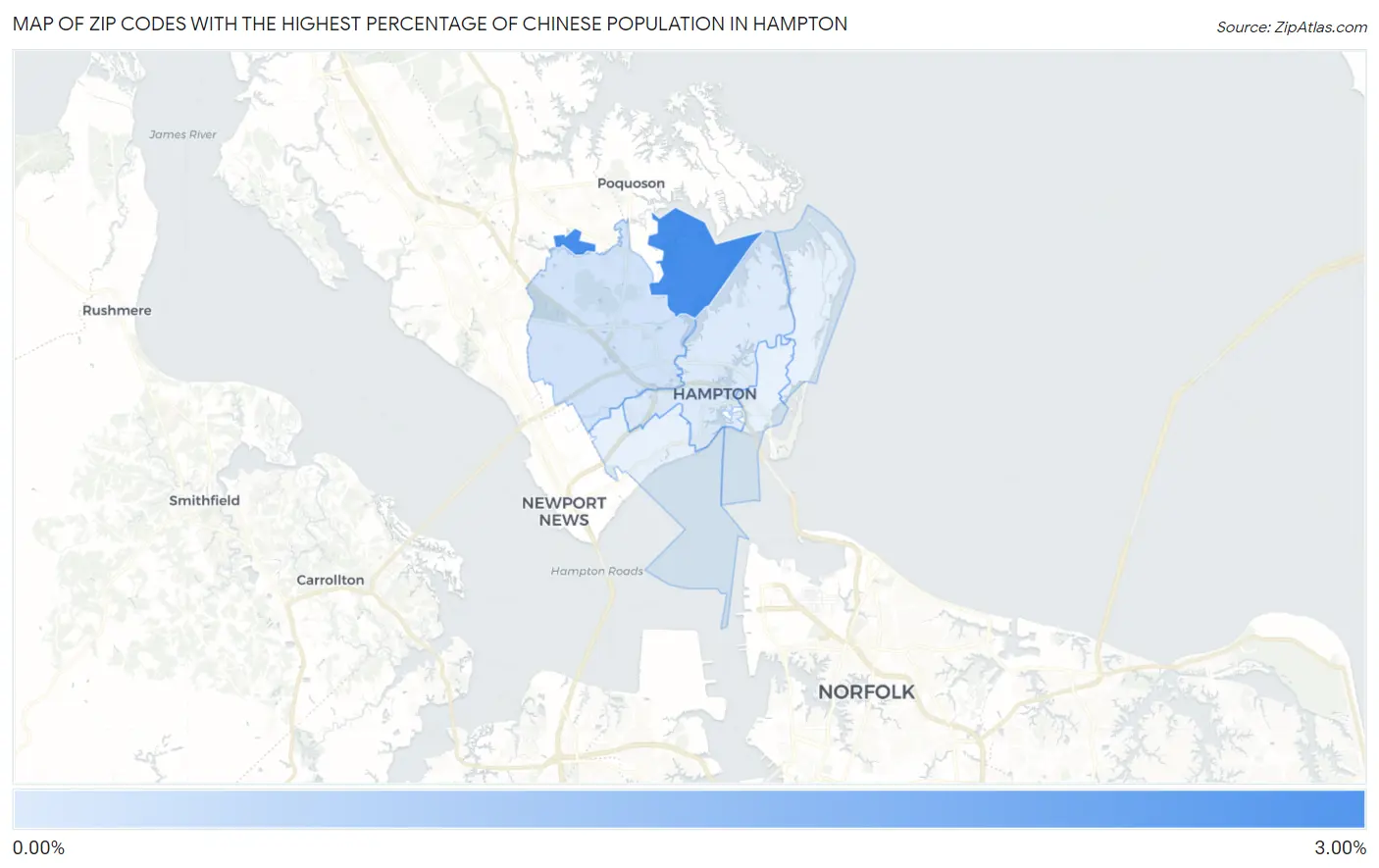Zip Codes with the Highest Percentage of Chinese Population in Hampton Map