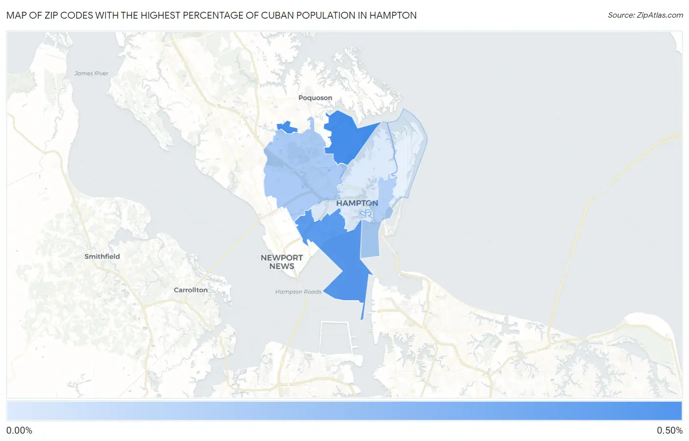 Zip Codes with the Highest Percentage of Cuban Population in Hampton Map
