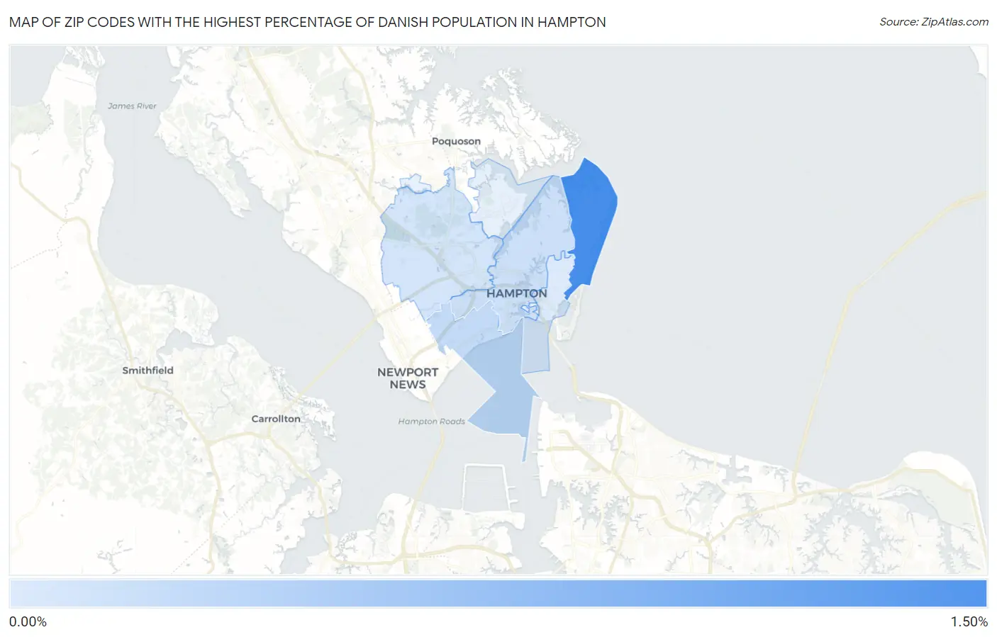 Zip Codes with the Highest Percentage of Danish Population in Hampton Map