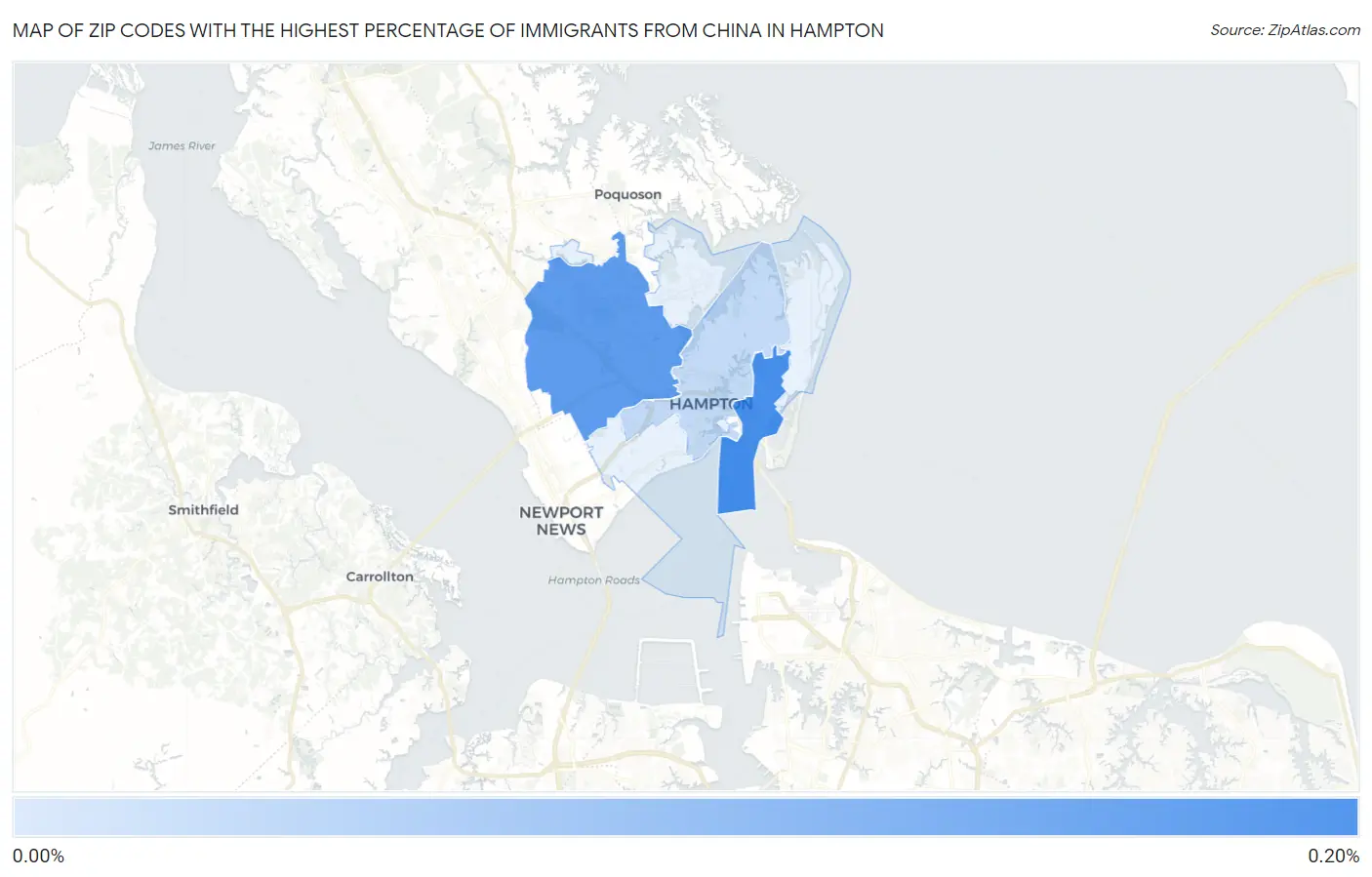 Zip Codes with the Highest Percentage of Immigrants from China in Hampton Map