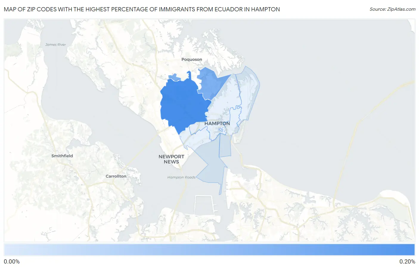 Zip Codes with the Highest Percentage of Immigrants from Ecuador in Hampton Map