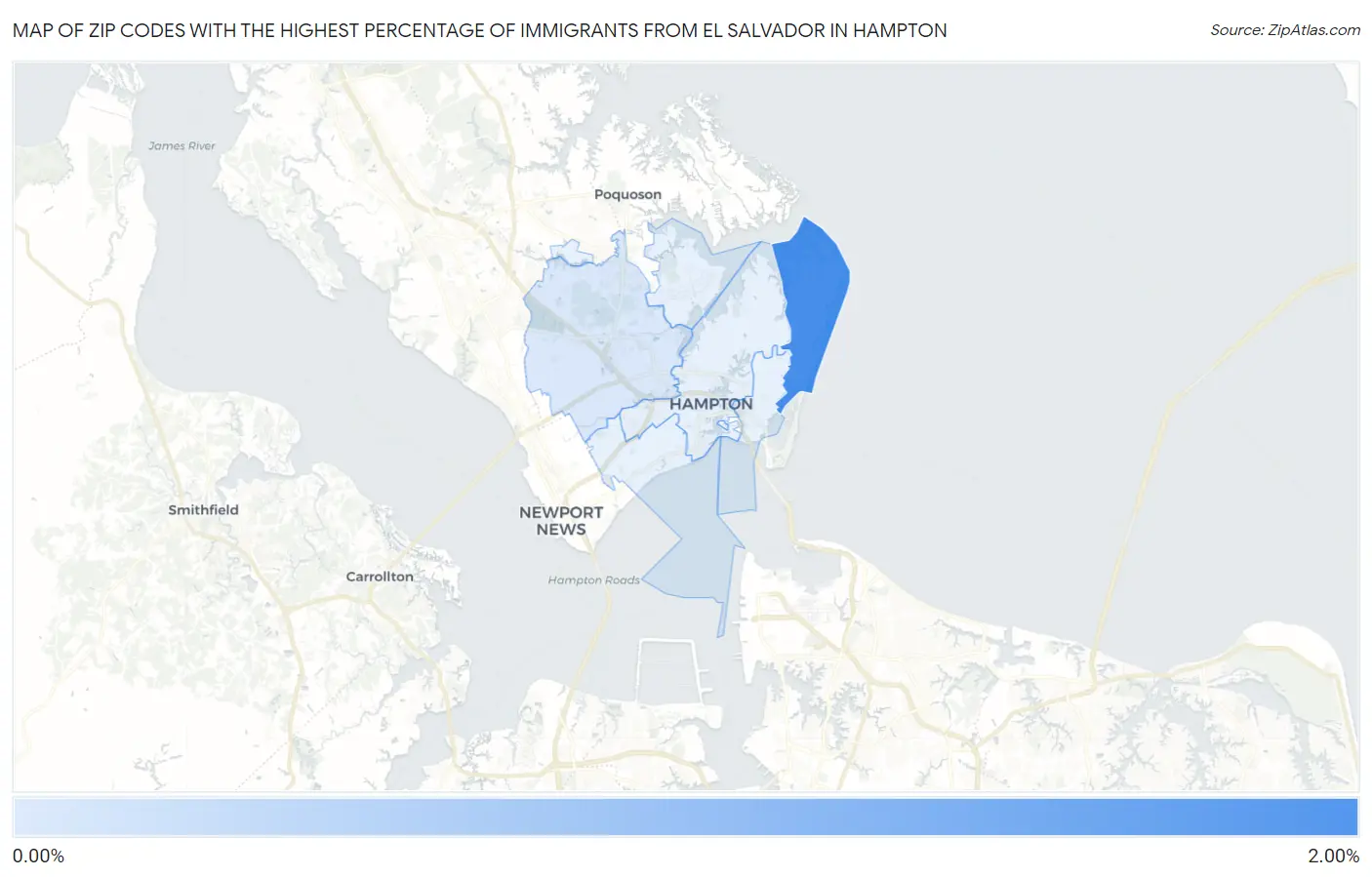 Zip Codes with the Highest Percentage of Immigrants from El Salvador in Hampton Map