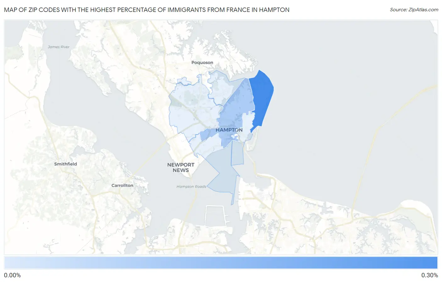 Zip Codes with the Highest Percentage of Immigrants from France in Hampton Map
