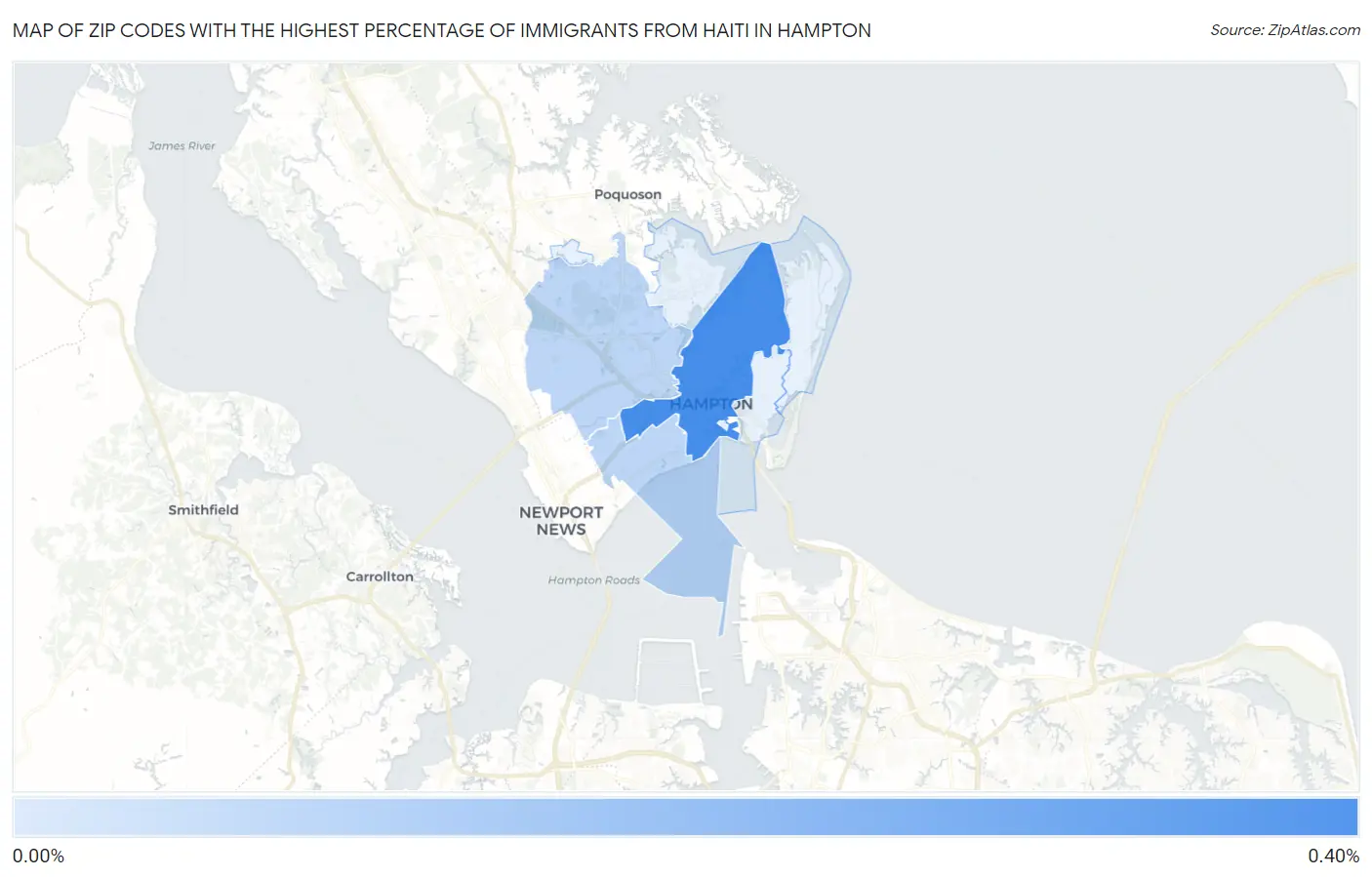 Zip Codes with the Highest Percentage of Immigrants from Haiti in Hampton Map
