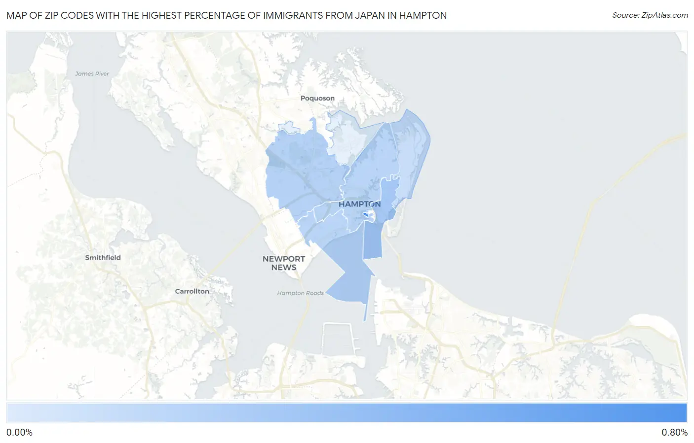 Zip Codes with the Highest Percentage of Immigrants from Japan in Hampton Map