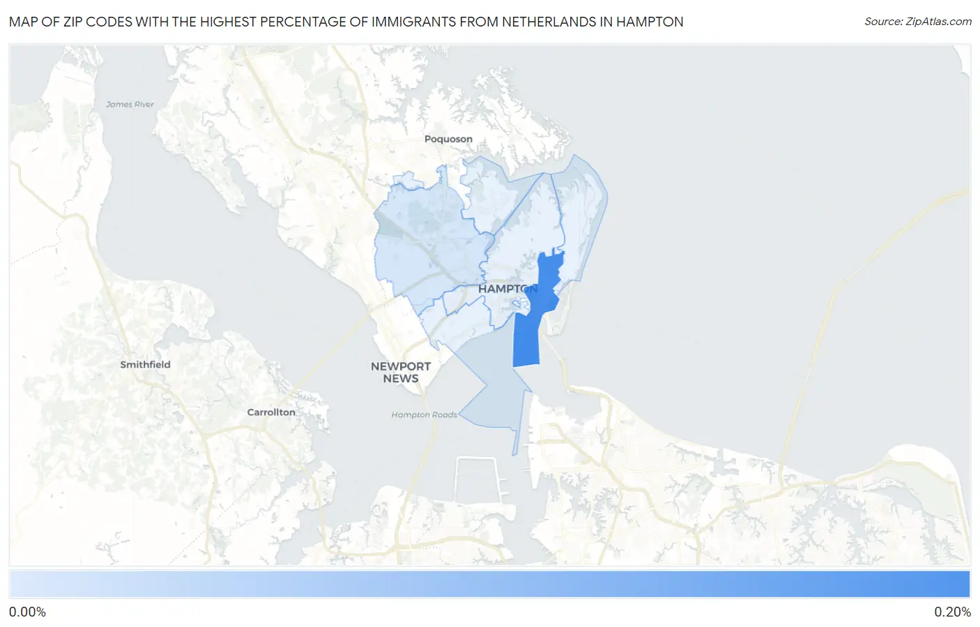 Zip Codes with the Highest Percentage of Immigrants from Netherlands in Hampton Map