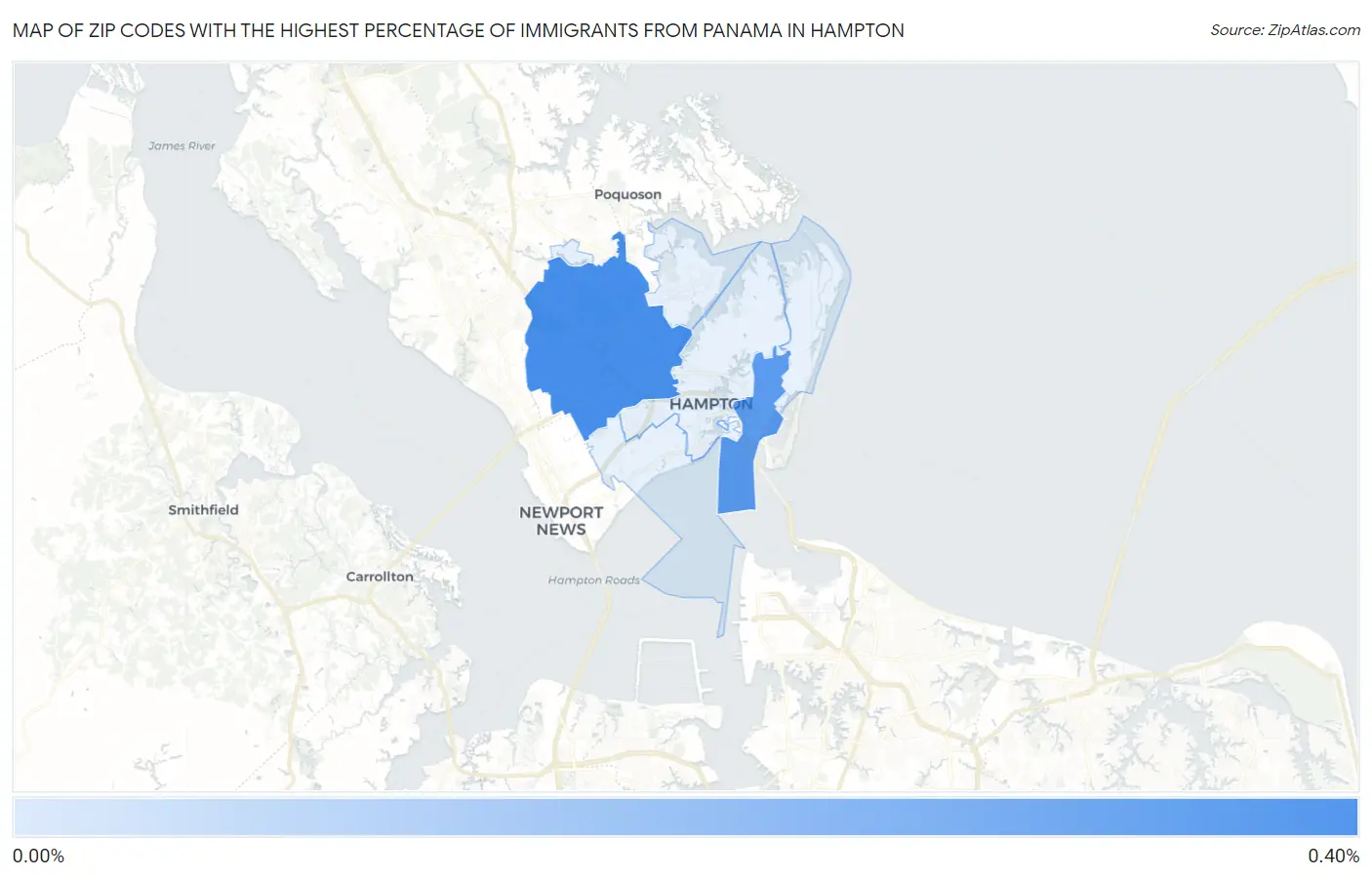 Zip Codes with the Highest Percentage of Immigrants from Panama in Hampton Map