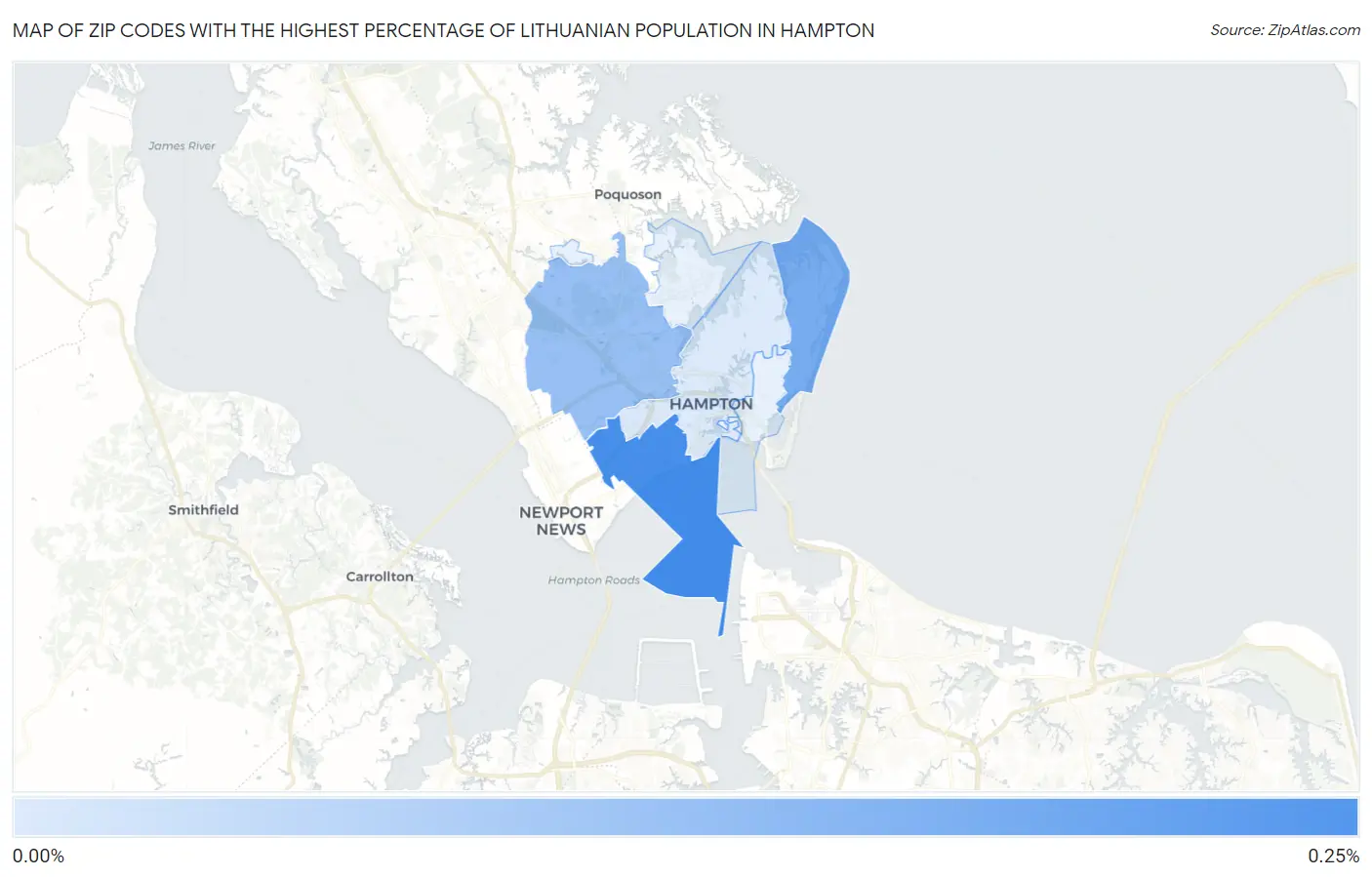 Zip Codes with the Highest Percentage of Lithuanian Population in Hampton Map