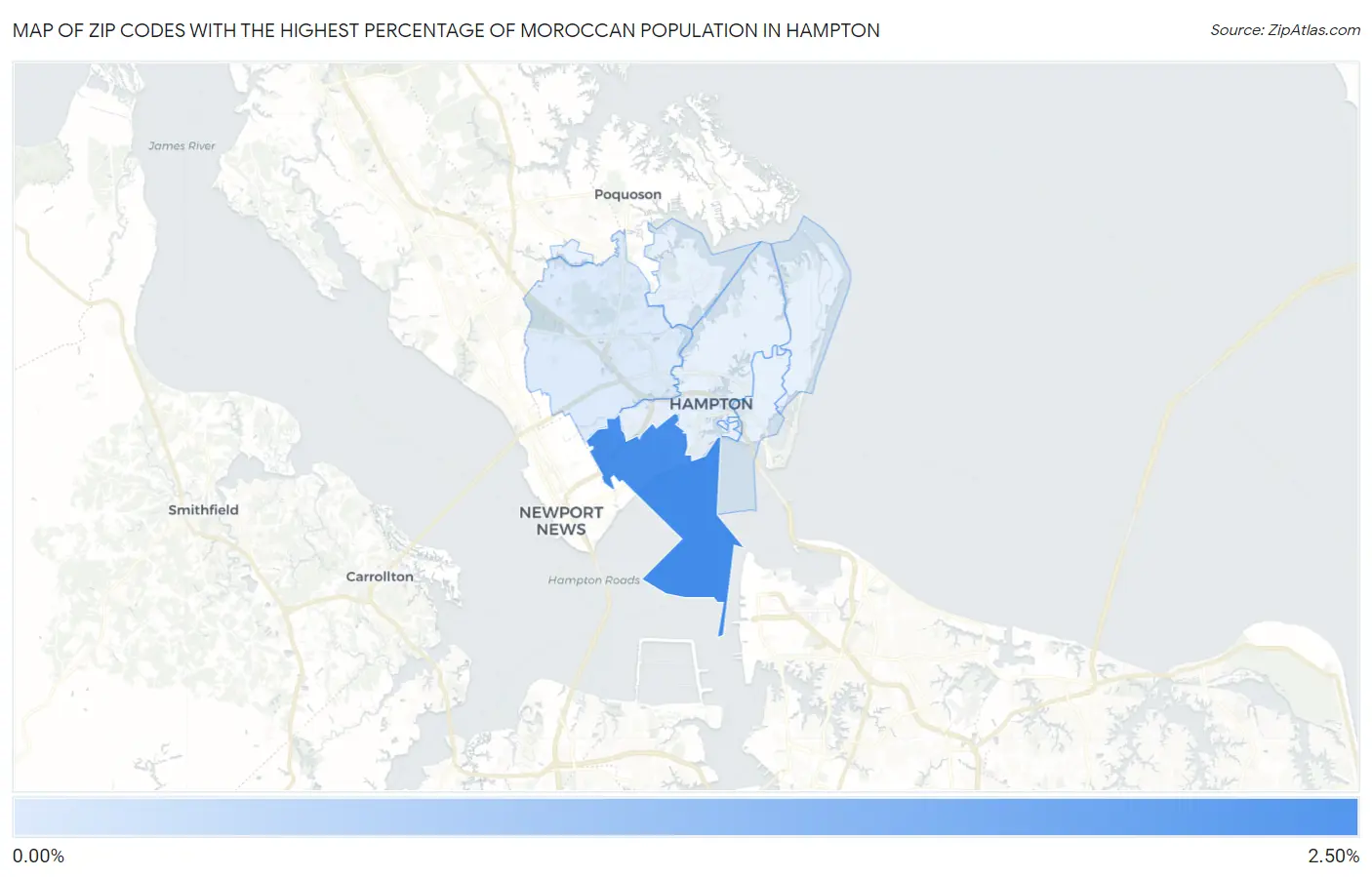 Zip Codes with the Highest Percentage of Moroccan Population in Hampton Map