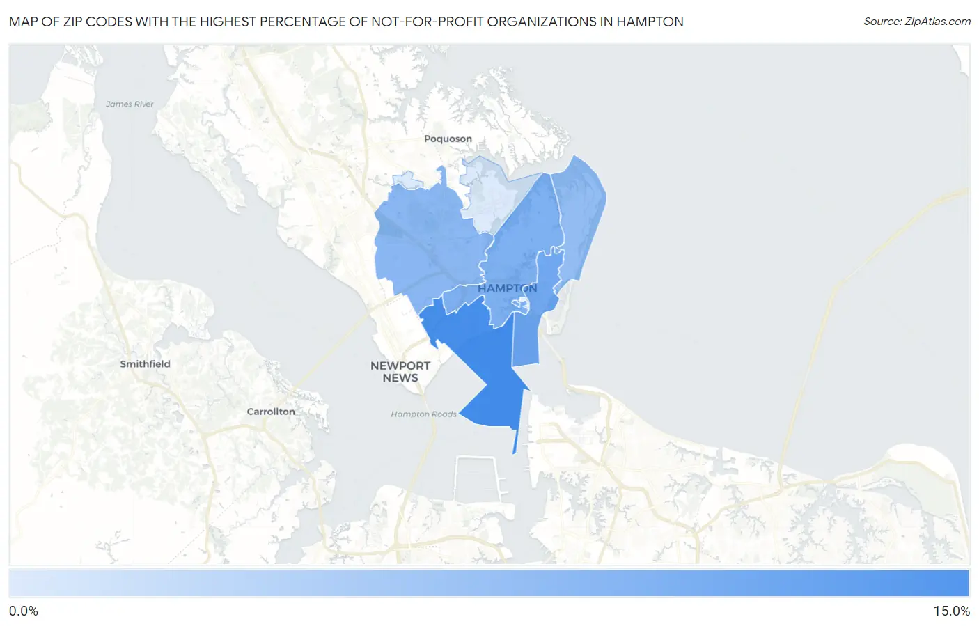 Zip Codes with the Highest Percentage of Not-for-profit Organizations in Hampton Map