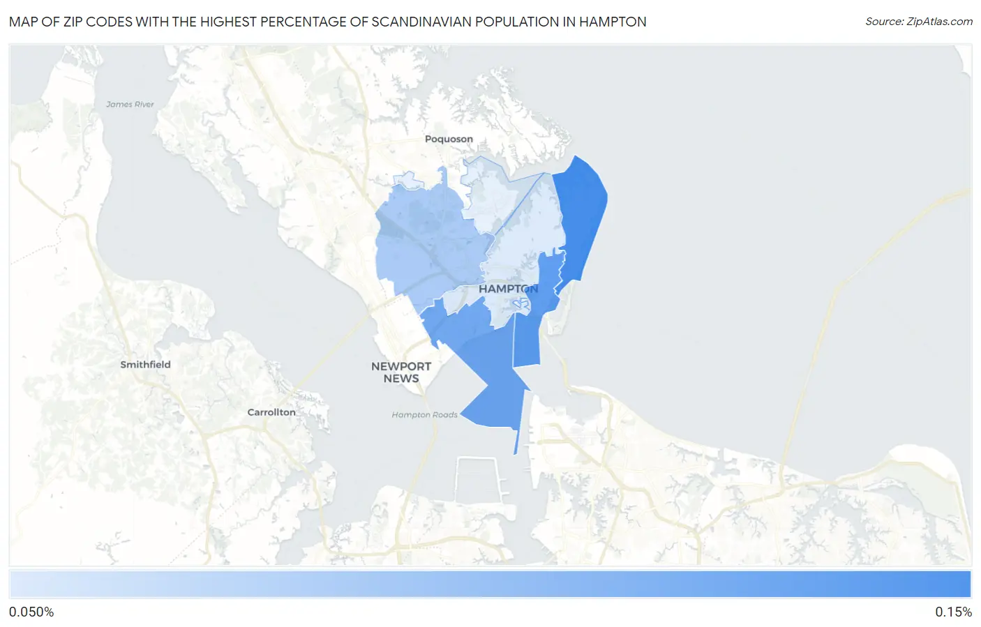 Zip Codes with the Highest Percentage of Scandinavian Population in Hampton Map