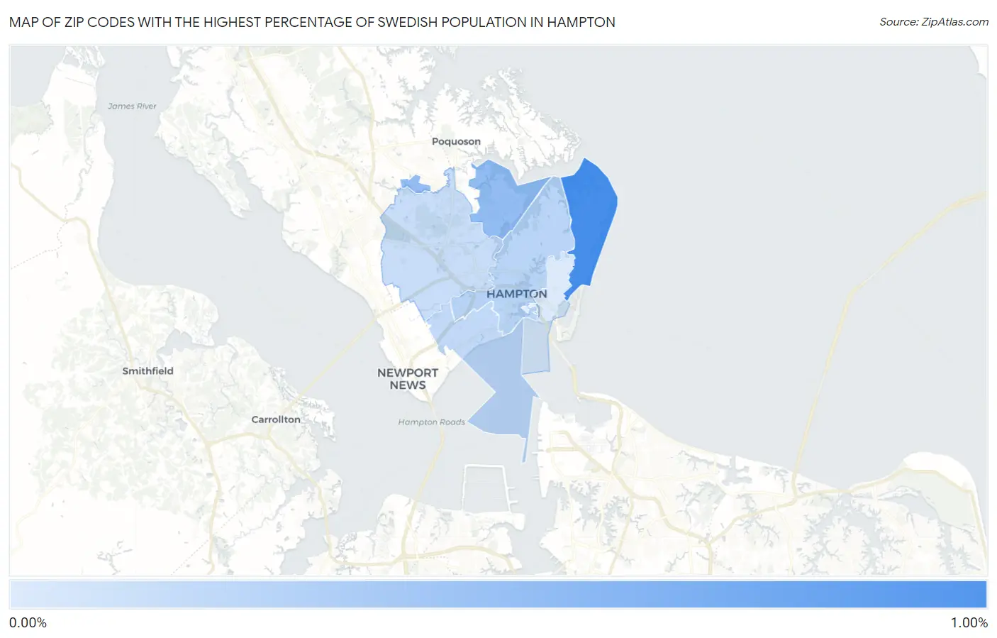 Zip Codes with the Highest Percentage of Swedish Population in Hampton Map