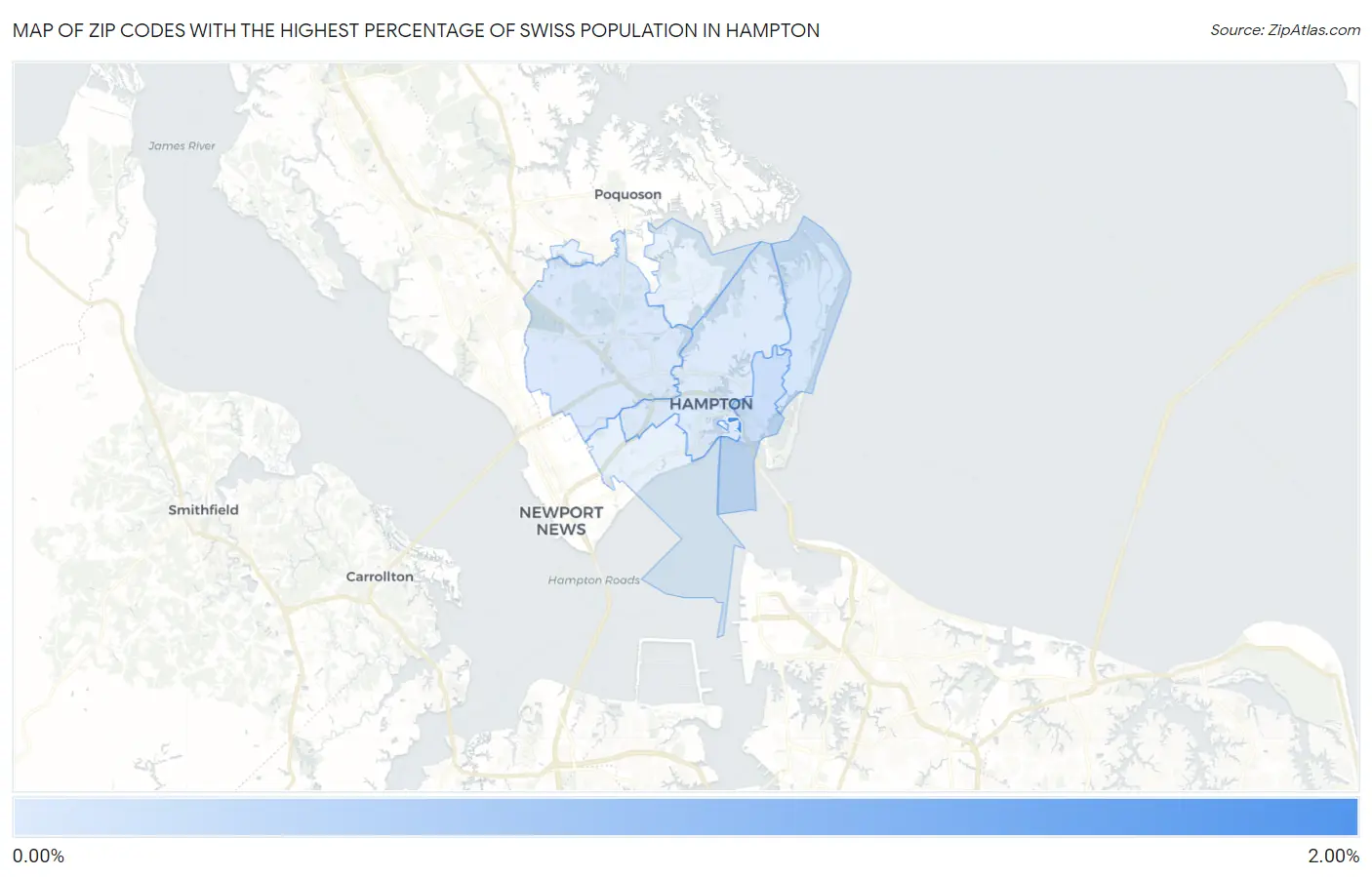 Zip Codes with the Highest Percentage of Swiss Population in Hampton Map