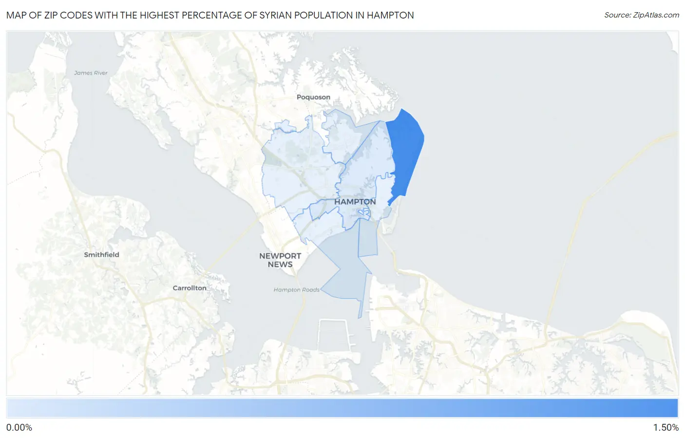 Zip Codes with the Highest Percentage of Syrian Population in Hampton Map