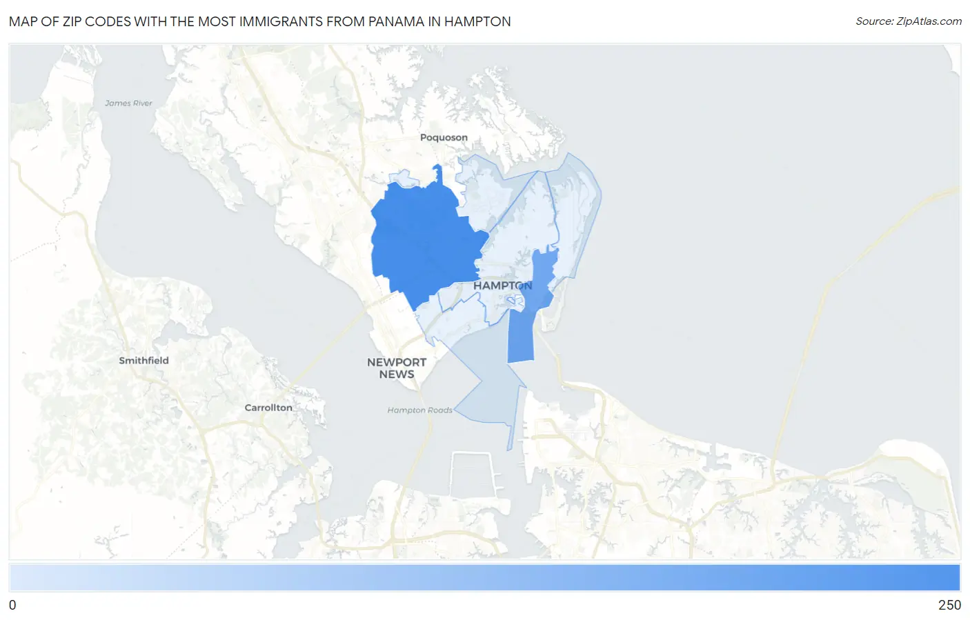 Zip Codes with the Most Immigrants from Panama in Hampton Map