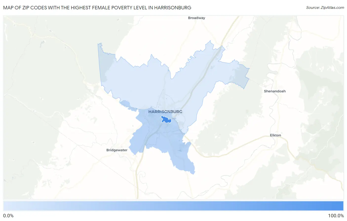 Zip Codes with the Highest Female Poverty Level in Harrisonburg Map