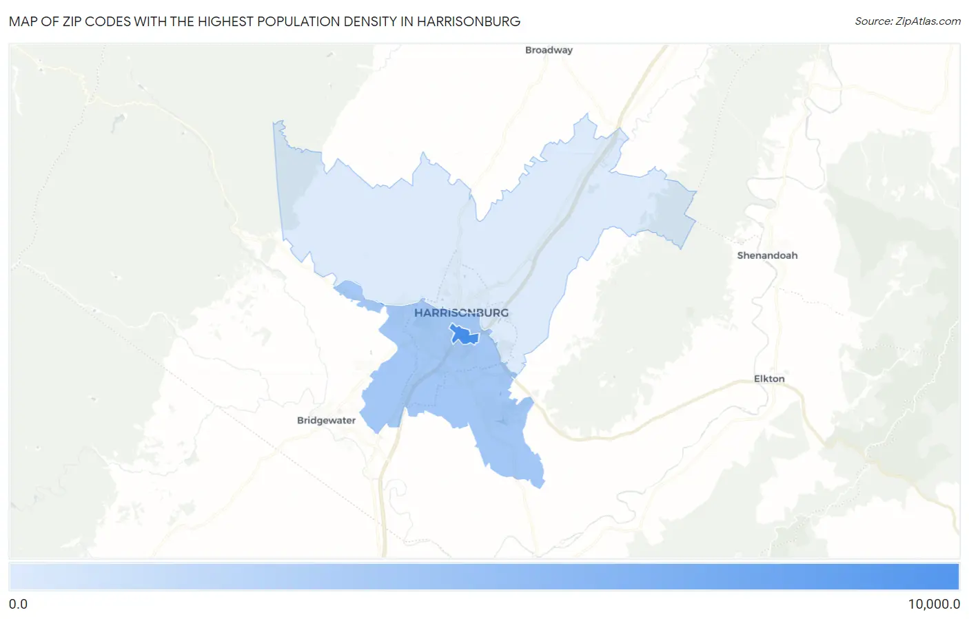 Zip Codes with the Highest Population Density in Harrisonburg Map