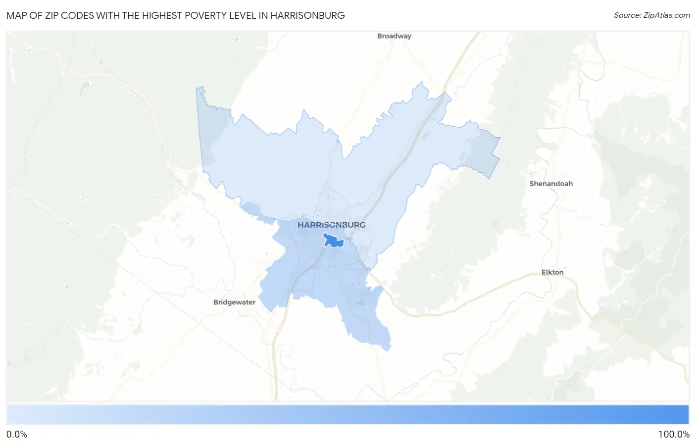 Zip Codes with the Highest Poverty Level in Harrisonburg Map