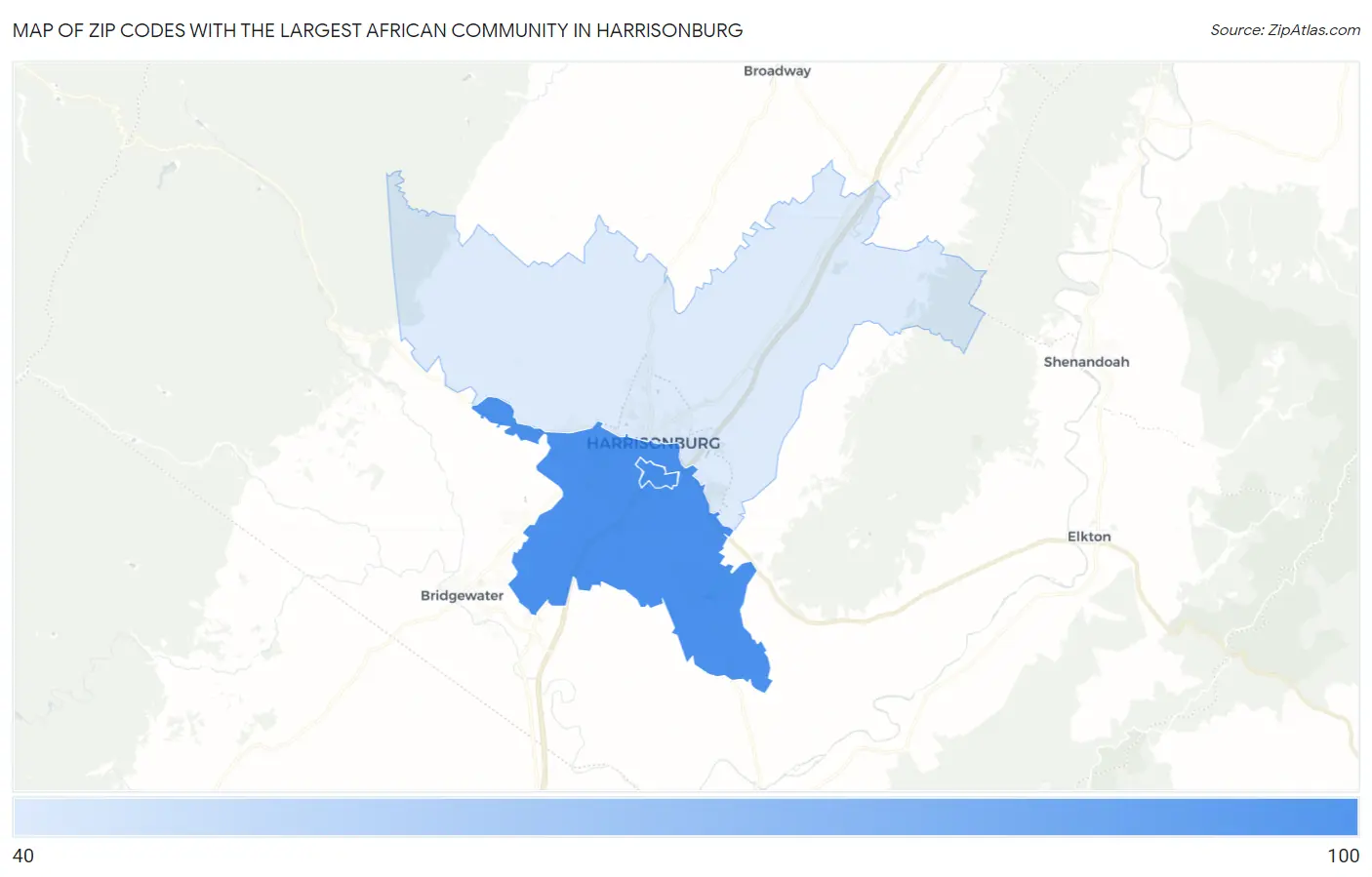 Zip Codes with the Largest African Community in Harrisonburg Map