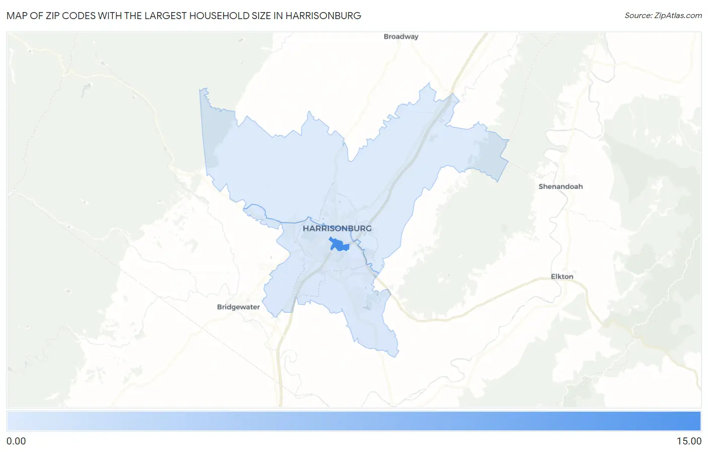 Zip Codes with the Largest Household Size in Harrisonburg Map