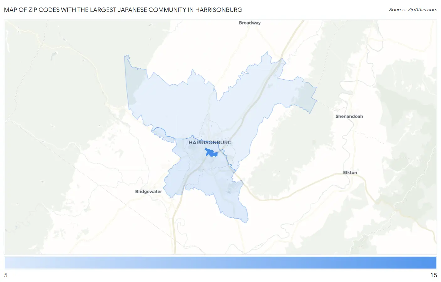 Zip Codes with the Largest Japanese Community in Harrisonburg Map