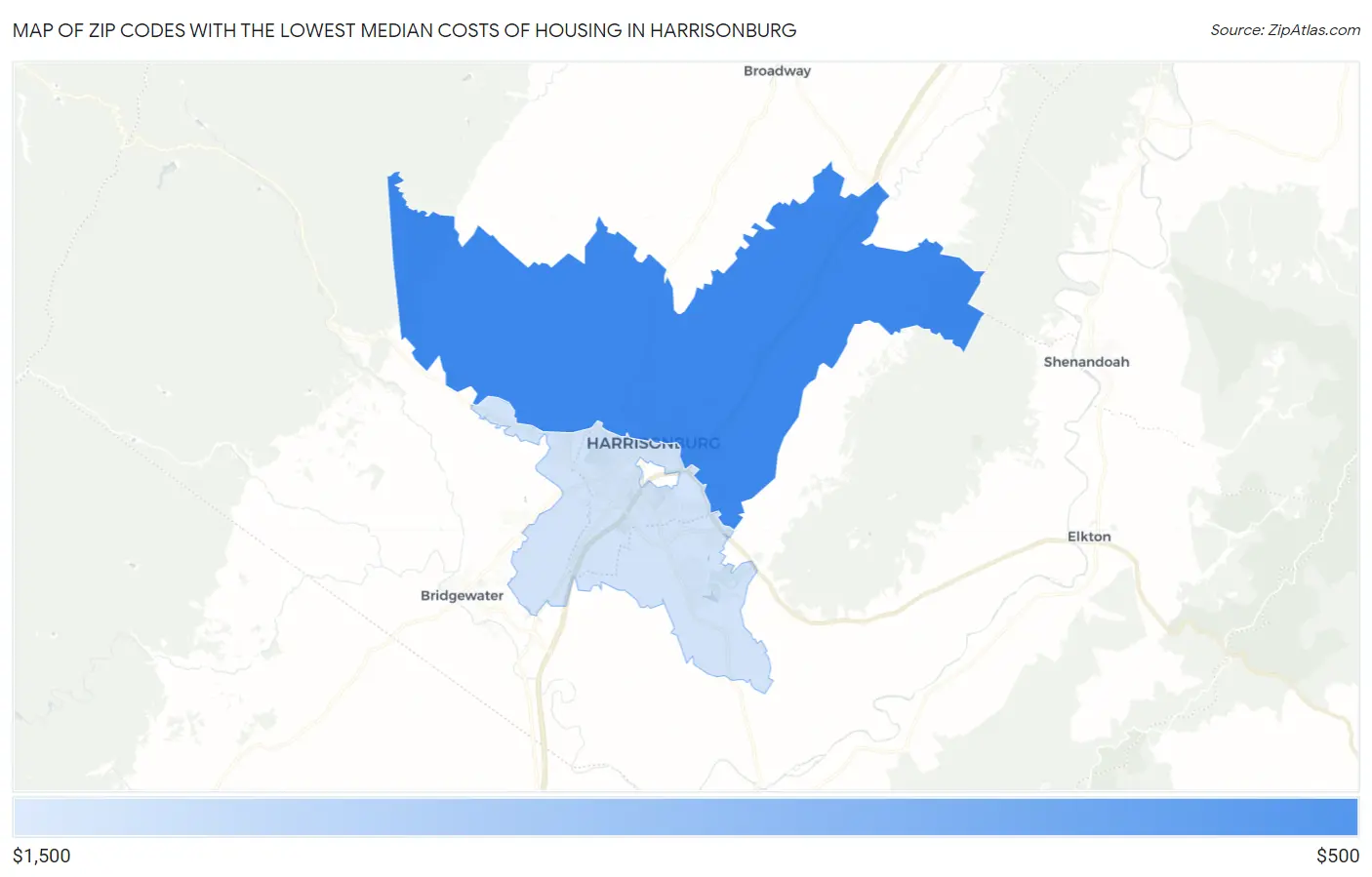 Zip Codes with the Lowest Median Costs of Housing in Harrisonburg Map