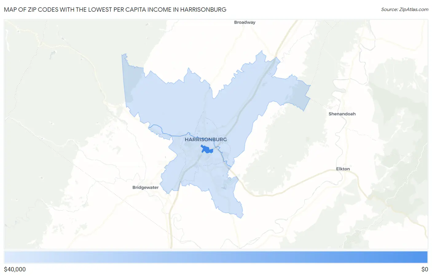 Zip Codes with the Lowest Per Capita Income in Harrisonburg Map