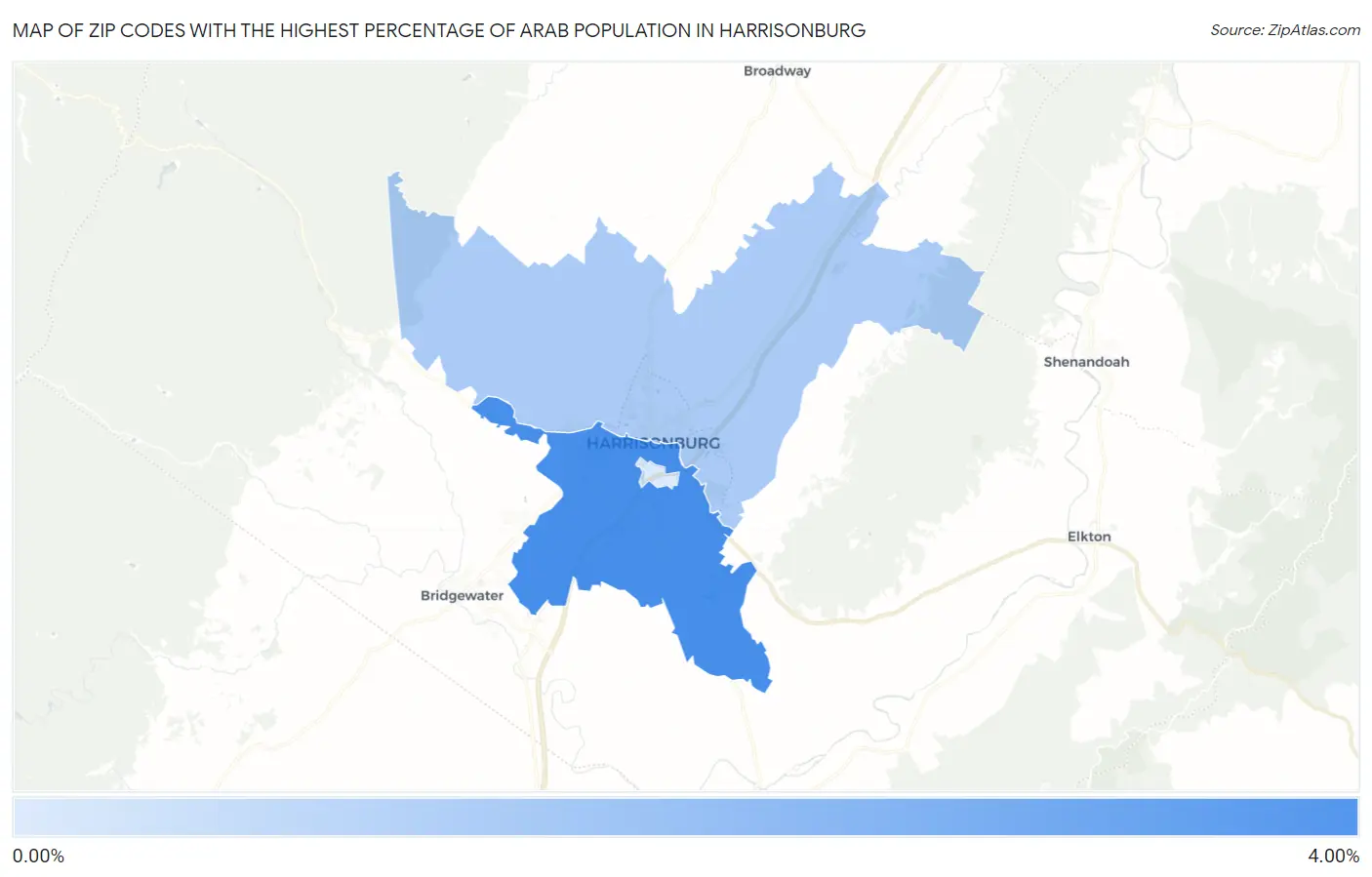 Zip Codes with the Highest Percentage of Arab Population in Harrisonburg Map