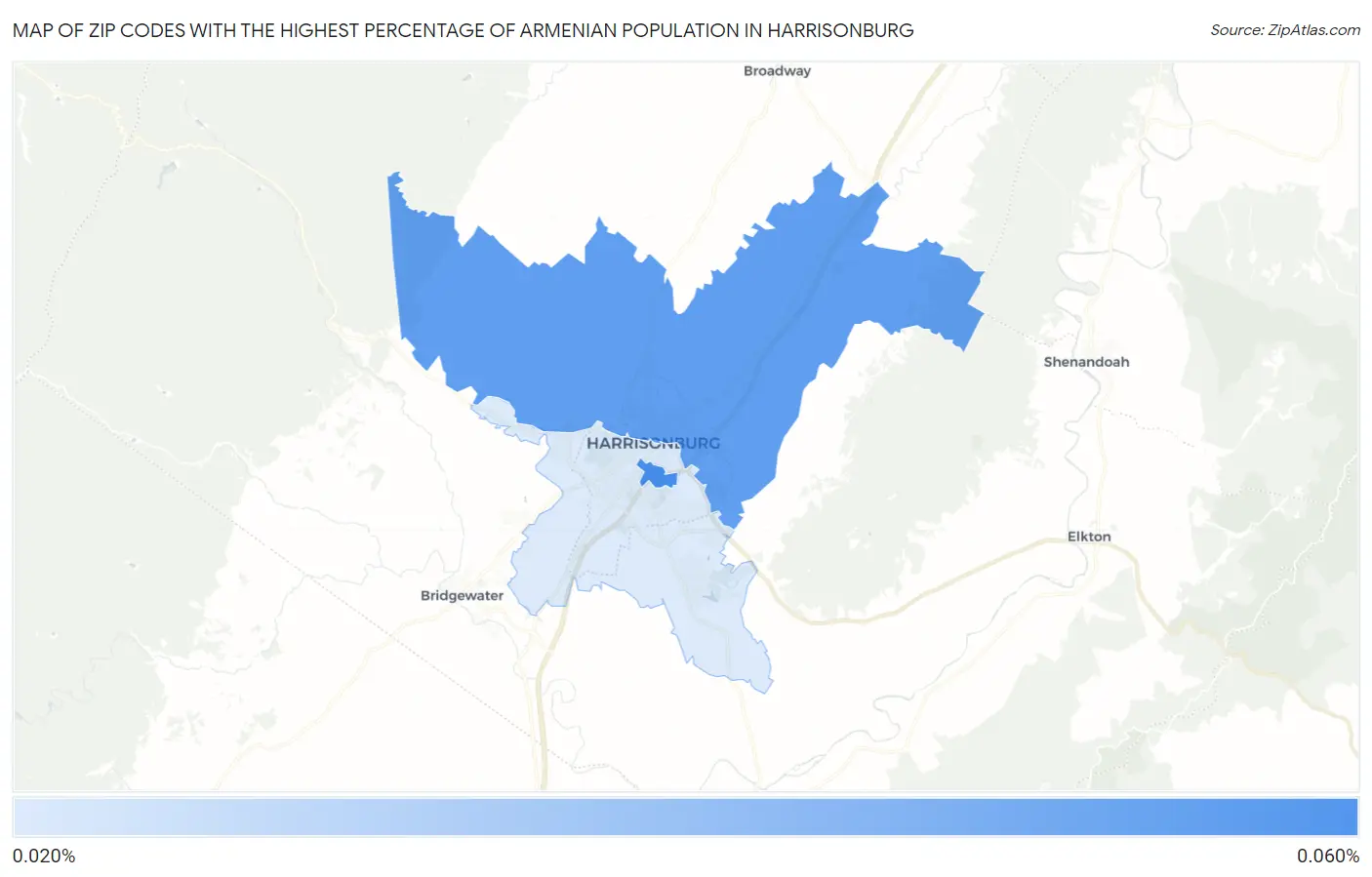 Zip Codes with the Highest Percentage of Armenian Population in Harrisonburg Map